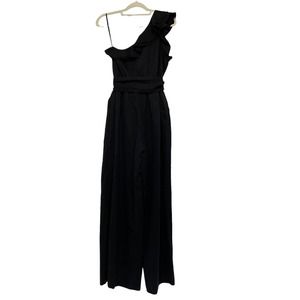 Ulla Johnson One Shoulder Demi Jumpsuit In Jet Black Twill, Size 8